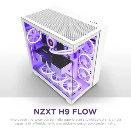 NZXT H9 Flow Dual-Chamber ATX Mid-Tower Gaming Cabinet - White Pre-Installed 4 X 120mm Fans